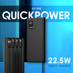 10000mAh 22.5W Super Quick Charge Powerbank with Built-in Cables