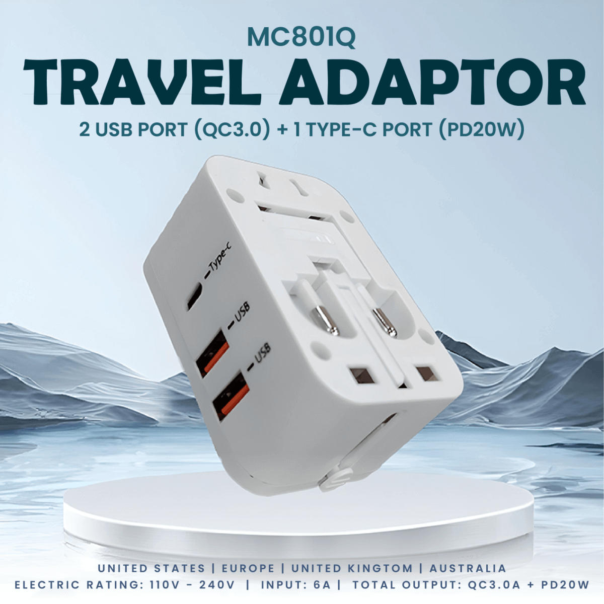 Travel Adaptor With PD20W Quick Charge Executive Gifts Singapore