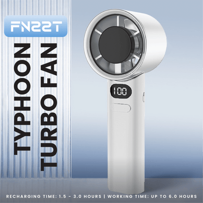 Front view of the white Typhoon Wind Turbo Fan with digital display