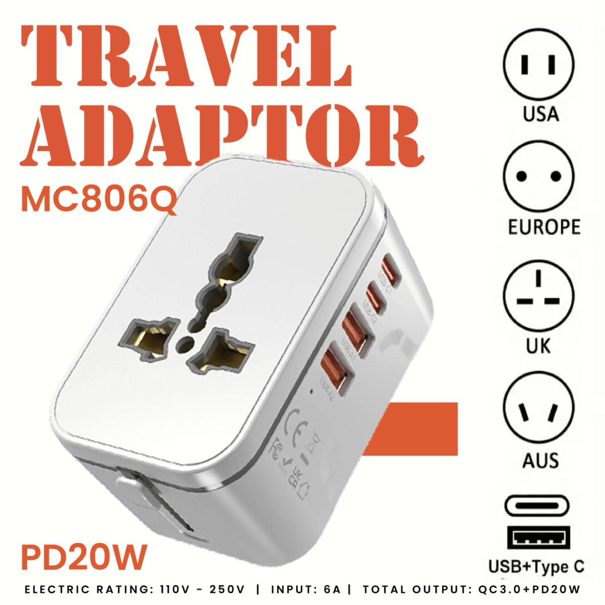 World Travel Adaptor With PD20W Quick Charge Executive Gifts Singapore