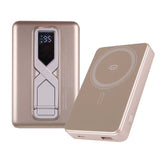 Multifunctional Fast Charging Powerbank 10000MAH in grey and gold with LED display and dual USB ports.
