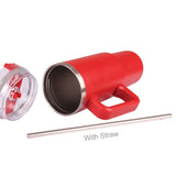 900ml Thermal Flask With Straw and Handle in red color with straw and handle for easy hydration.