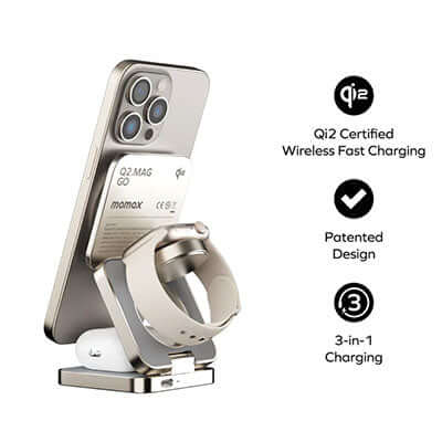 Momax Q2.Mag 3-in-1 Foldable Qi2 15W Magnetic Wireless Charging Stand Executive Corporate Gifts Singapore