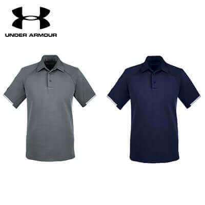 Grey and navy men’s Under Armour Corp Rival polo shirt colour examples