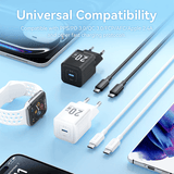 Vention 1-Port USB-C GaN Charger 20W with Cable 1M and accessories showcasing universal compatibility.