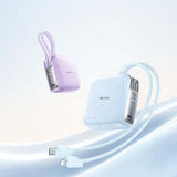Remax FP-60 10000mAh Powerbank with Cables in white and lavender design, showcasing cables for easy charging.