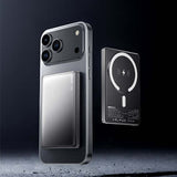 Remax CX09 Magnetic Powerbank 10000mAh attached to smartphone with wireless charging capability.