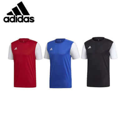 adidas Estro19 Jersey available in red, blue, and black, designed for comfort and performance on the pitch.