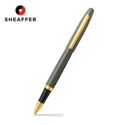 Sheaffer® Glossy Light Gray Rollerball Pen With PVD Gold-Tone Trim showing modern design and elegant finish.
