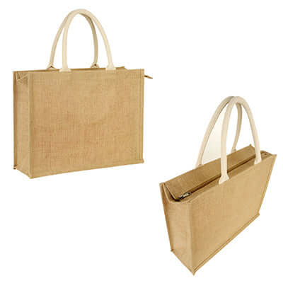 Eco Friendly Jute Tote Bag with Zip | AbrandZ Corporate Gifts