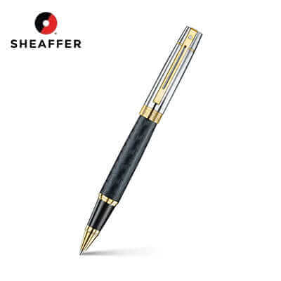 Sheaffer Engraved Black Rollerball Pen with Chrome Cap and Gold Trims Corporate Gifts Singapore