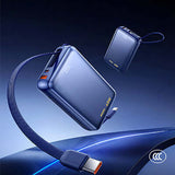 Remax 45W Fast Charging Powerbank with Dual Cables showcasing lightweight design and dual charging capabilities.