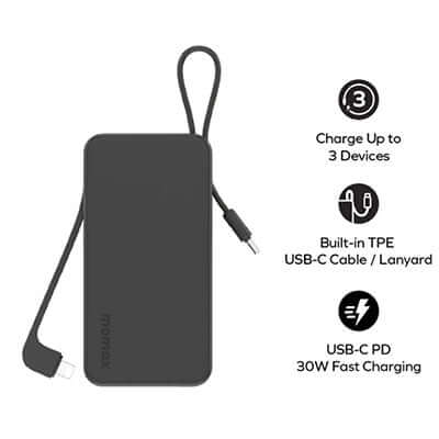 Momax 1-Power Vital+ Power Bank 10000mAh With Built-In USB-C and Lightning Cable Executive Corporate Gifts Singapore