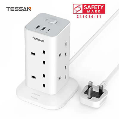 TESSAN Extension Cord Tower 8 Ways with 2 USB-A & 1 USB-C Ports Corporate Gifts Singapore