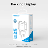 Vention 1-Port USB-C GaN Charger 30W packing display with logo and design details.