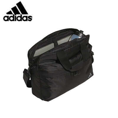 adidas Shoulder Bag featuring a sleek black design with spacious compartments for everyday essentials.