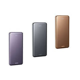 Remax FP-13 Ultra Slim Fast Charging Powerbank 5000mAh in three colors: purple, grey, and bronze.