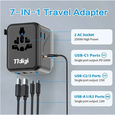 77digi 100W 3 Type-C + 2 USB Travel Adapter WWA100