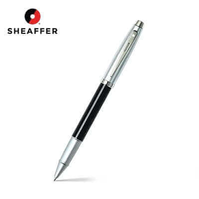 Sheaffer 100 Glossy Black Barrel Brushed Chrome Cap Rollerball Pen