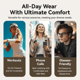 All-day wear with Vention Wireless Bluetooth Open Ear Headphones OpenBeat for workouts, calls, and glasses-friendly comfort.