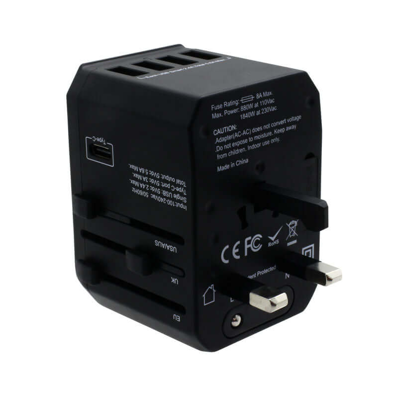 Valore Universal Travel Adaptor with 4 USB + 1 Type-C Output (AC57) Executive Corporate Gifts Singapore
