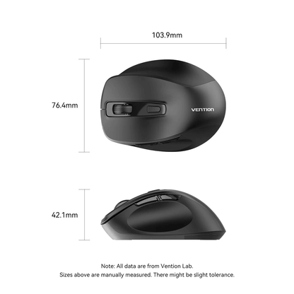Vention Dual-Mode Wireless Ergonomic Mouse dimensions showing sleek design for comfort and efficiency, perfect as a Corporate Gift.