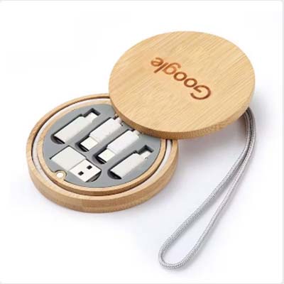 Eco Charging Cable with Bamboo Box Executive Corporate Gifts Singapore