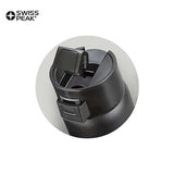 Swiss Peak Stealth Vacuum Mug top view showing secure screw-on lid and push-button closure for easy use.