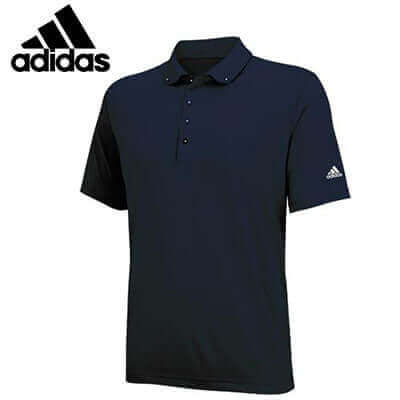 Navy adidas Men Comfort Golf Polo Tee with short sleeves and button placket