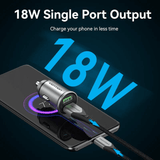 Vention Car Charger 18W with single port output charging a smartphone efficiently.