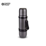Swiss Peak Duo Cup Vacuum Flask in matte grey finish with carrying strap, ideal for beverages, Corporate Gift Singapore.