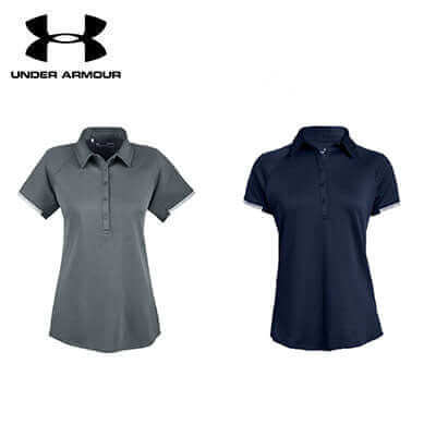 Grey and navy women’s Under Armour Corp Rival polo shirt colour examples