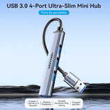 Vention 4-in-1 USB 3.0 Mini Hub showcasing four ports for fast data transfer, ideal for corporate gift solutions.