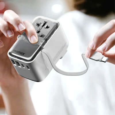 Momax 1-World+ Flow 4-Port Travel Charger With Built-In USB-C Cable 35W Executive Corporate Gifts Singapore