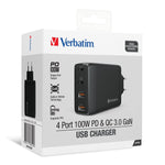 Verbatim 4 Port 100W PD 3.0 & QC 3.0 GaN USB Charger