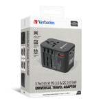 Verbatim 3 Port 65W PD 3.0 & QC 3.0 GaN Universal Travel Adaptor