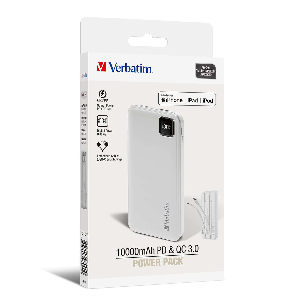 Verbatim 10000mAh PD 3.0 & QC 3.0 Power Pack with Embedded Cables Executive Corporate Gifts Singapore