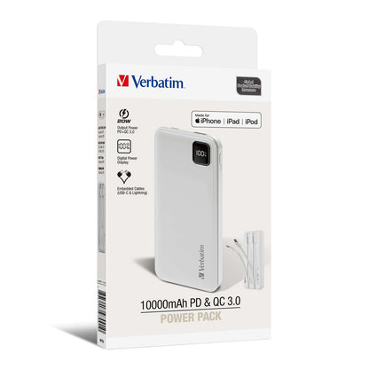 Verbatim 10000mAh PD 3.0 & QC 3.0 Power Pack with Embedded Cables Executive Corporate Gifts Singapore