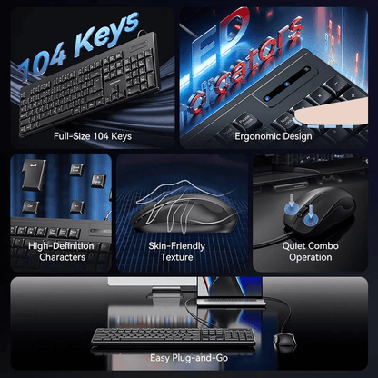 Vention USB Wired Full-Sized Silent Slim Keyboard and Mouse Combo features ergonomic design and skin-friendly texture.