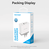 Vention 3-Port USB (C+C+A) GaN Charger 100W packaging display for corporate gift.