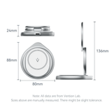 Vention 3-in-1 Round 15W Wireless Charger Stand with MagSafe dimensions from multiple angles, showcasing its sleek design.