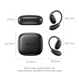 Vention Wireless Bluetooth Open Ear Headphones OpenBeat with charging case and specifications dimensions.