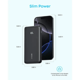 Anker Zolo Powerbank 22.5W Fast Charging with Built-in Cable 10000mAh next to iPhone 16 Pro Max, demonstrating its slim design.
