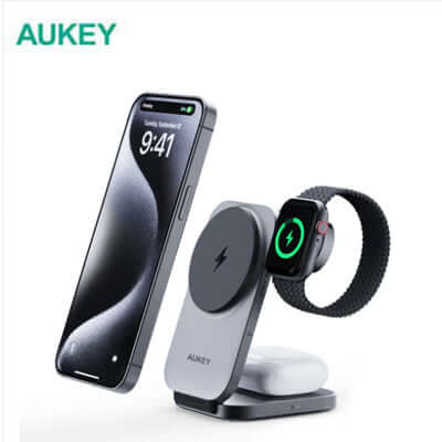 AUKEY LC-MC312 MagFusion Z Qi2 3-in-1 Foldable Magnetic Fast Wireless Charging Station Corporate Gift Singapore
