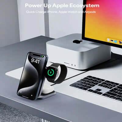 AUKEY LC-MC312 MagFusion Z Qi2 3-in-1 Foldable Magnetic Fast Wireless Charging Station Corporate Gift Singapore