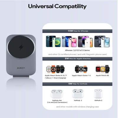 AUKEY LC-MC312 MagFusion Z Qi2 3-in-1 Foldable Magnetic Fast Wireless Charging Station Corporate Gift Singapore