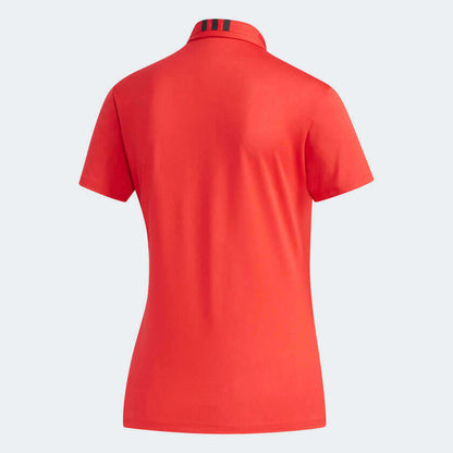Back view of adidas Women's Golf Polo Shirt in vibrant red, showcasing stylish design and performance fabric.