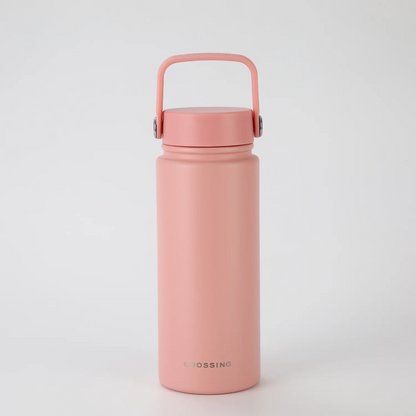 Crossing Urban Ceramic S/S Insulated Flat Cap Bottle With Handle 600ml in pink color, perfect for daily hydration and corporate gift.