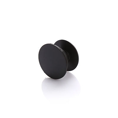 Black round collapsible phone grip shown extended, with circular front face and rear attachment base