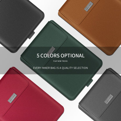 Multifunction laptop sleeve colour examples in black, green, orange, grey and red